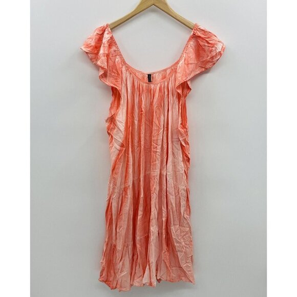 Raviya Womens Plus 1X Pigment-Wash Off-The-Shoulder Swim Cover-Up in Coral $54 - Picture 2 of 7